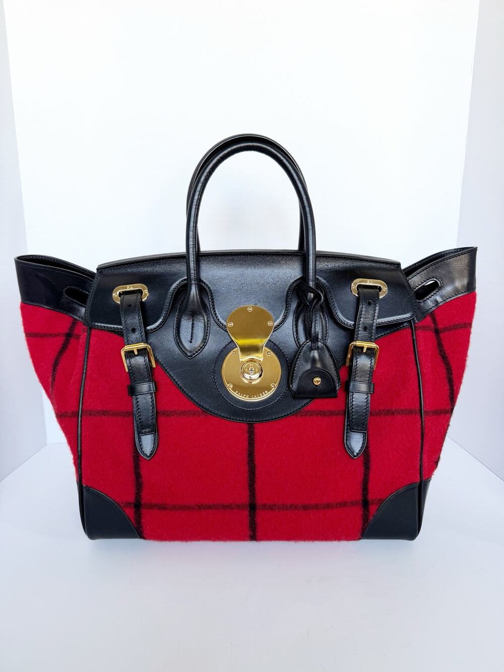 Ralph Lauren Ricky 33 Bag Red Black Tartan Wool Leather Runway 2008 Satchel Tote